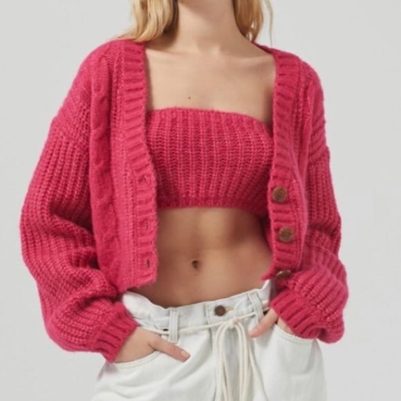 UO Lolli Cable Knit Cropped Cardigan & Tube Top Set - Picture 9 of 10